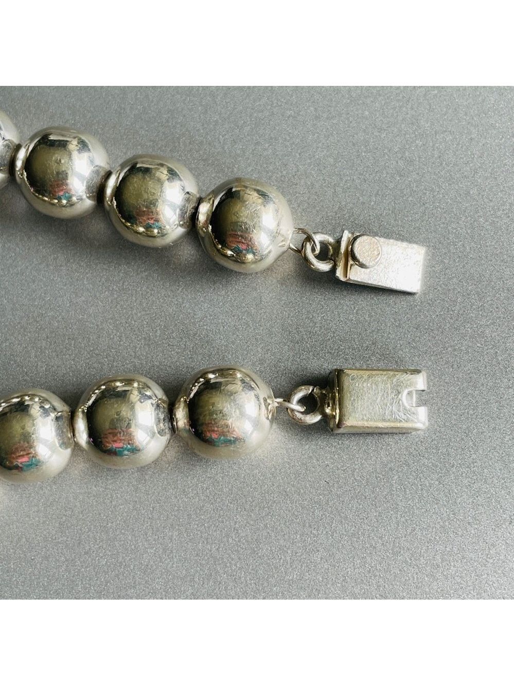 Vintage Taxco Mexico Sterling Silver Ball Beaded Necklace Signed HEAVY! - Picture 6 of 8